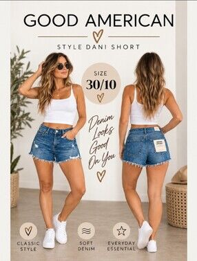 NWT Good American Good ’90s Denim Shorts Size 10/30 Distressed Cutoff $99